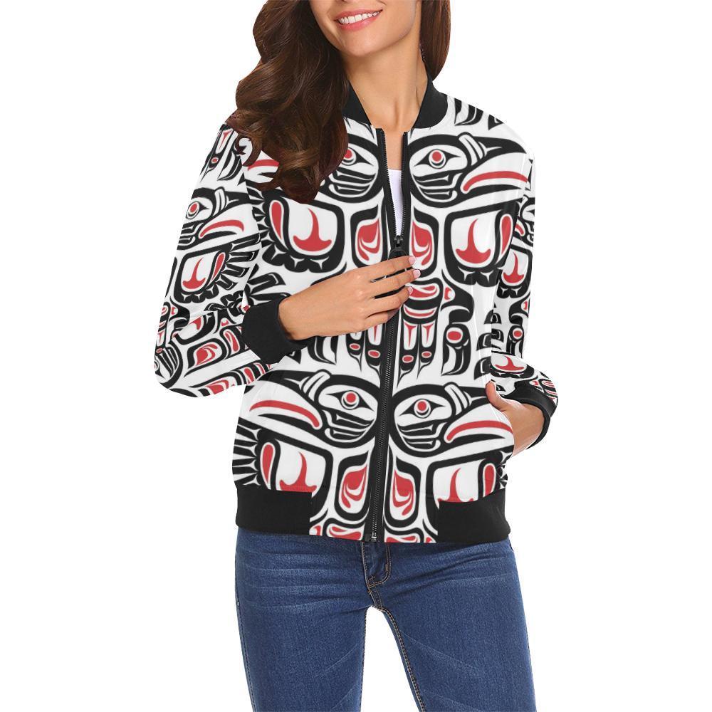 Aztec Tribal Native American Indians Navajo Print Women Casual Bomber Jacket-grizzshop