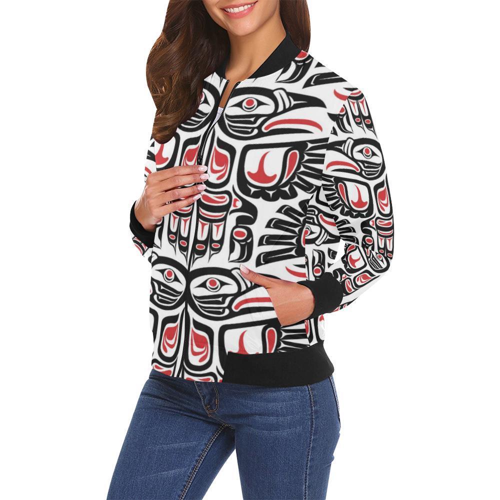 Aztec Tribal Native American Indians Navajo Print Women Casual Bomber Jacket-grizzshop