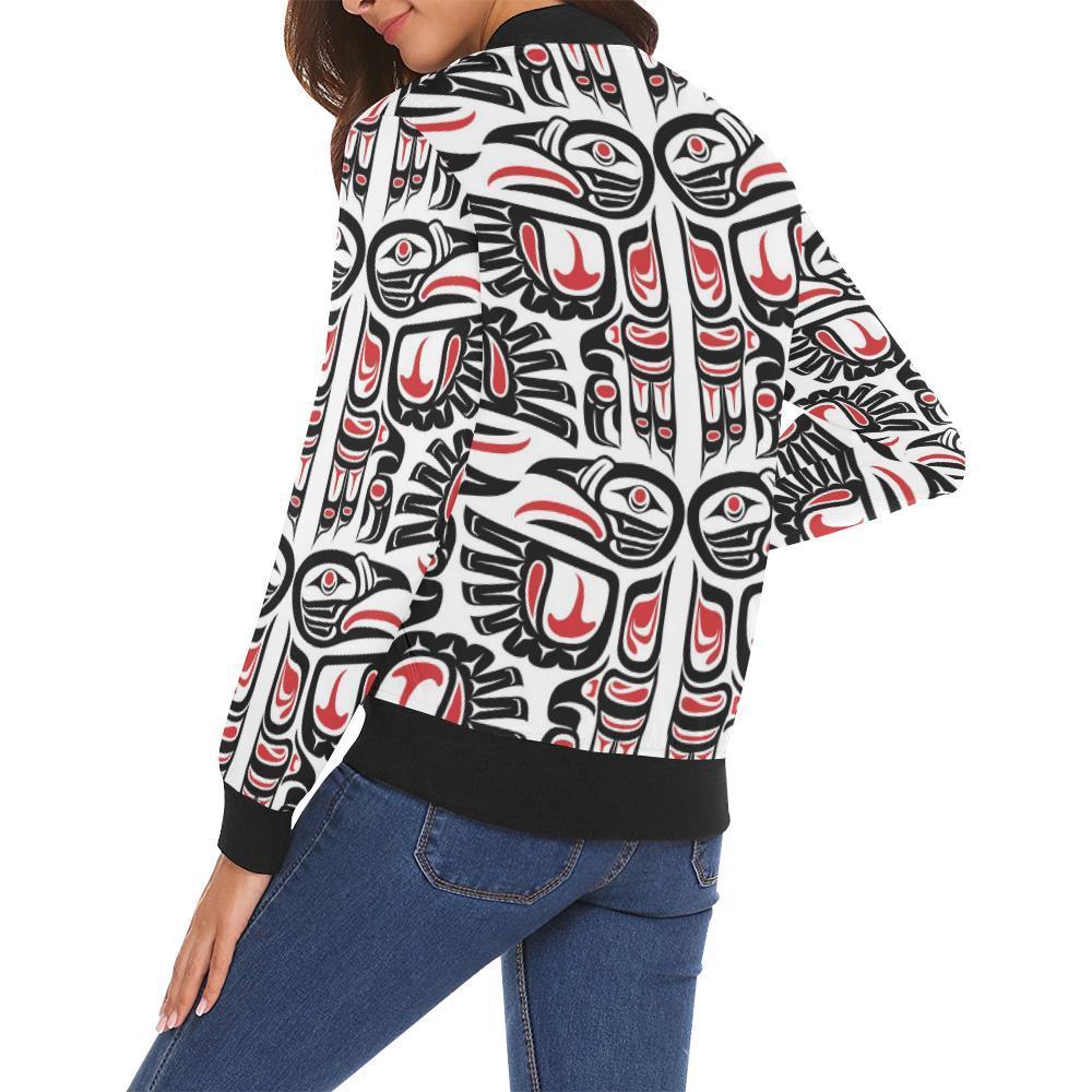 Aztec Tribal Native American Indians Navajo Print Women Casual Bomber Jacket-grizzshop