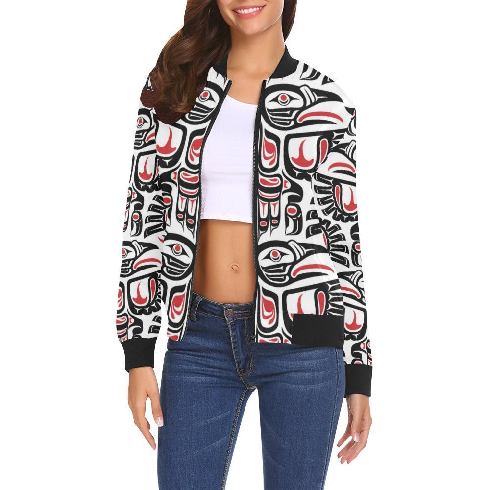 Aztec Tribal Native American Indians Navajo Print Women Casual Bomber Jacket-grizzshop