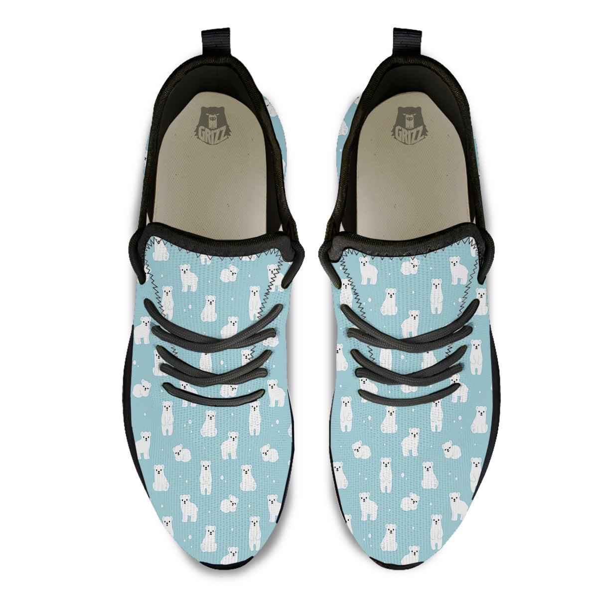 Baby Bear Cartoon Cute Print Pattern Black Athletic Shoes-grizzshop