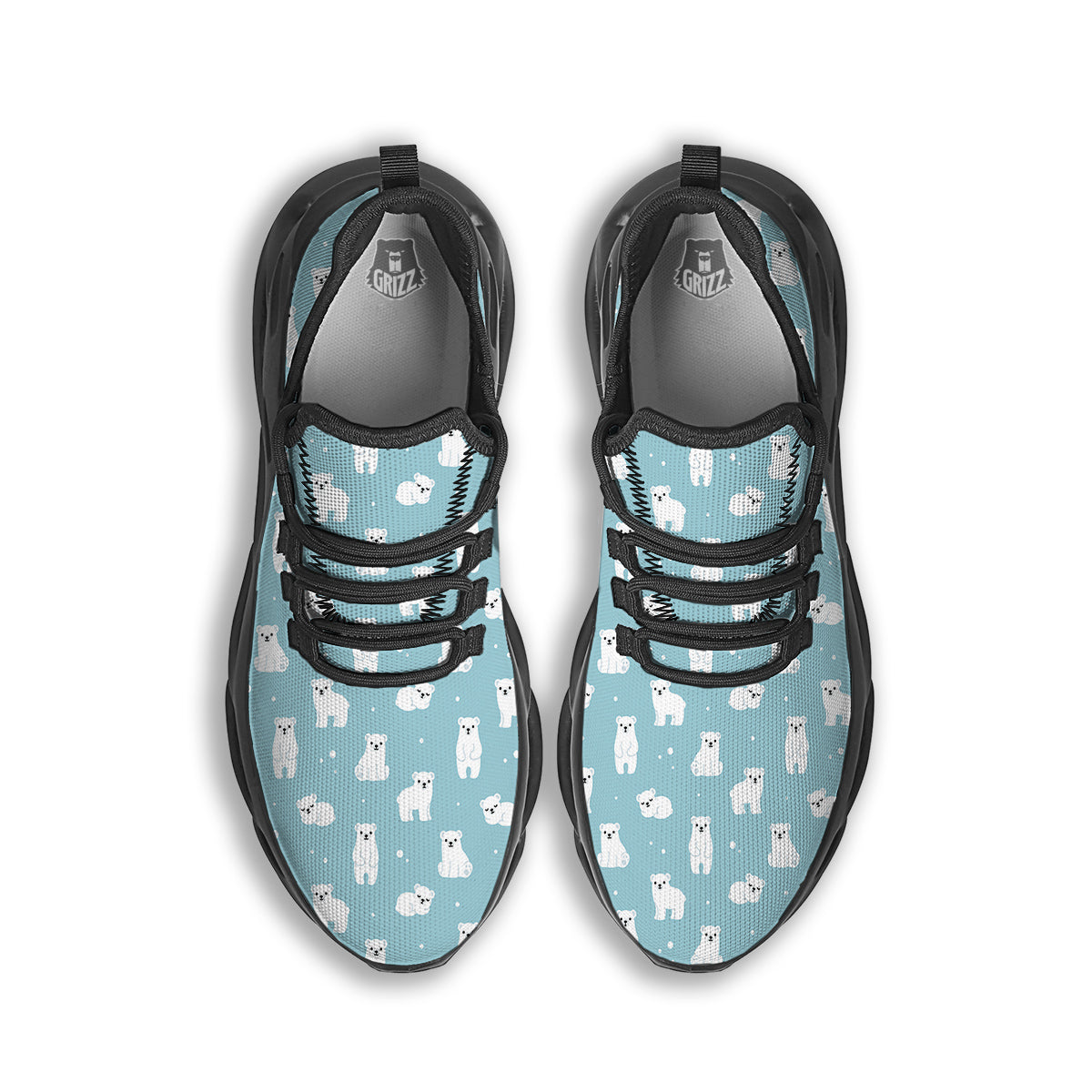 Baby Bear Cartoon Cute Print Pattern Black Running Shoes-grizzshop