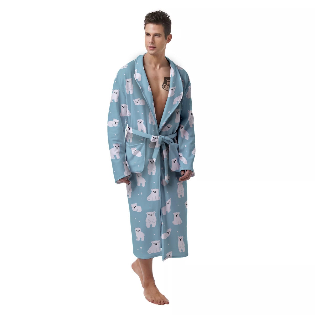 Baby Bear Cartoon Cute Print Pattern Men's Robe-grizzshop