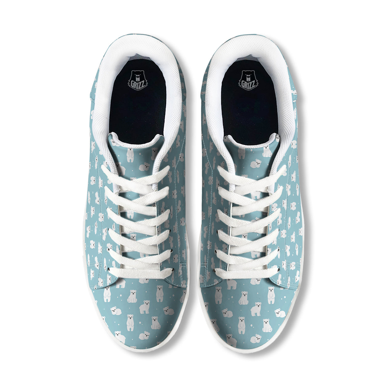 Baby Bear Cartoon Cute Print Pattern White Low Top Sneakers-grizzshop