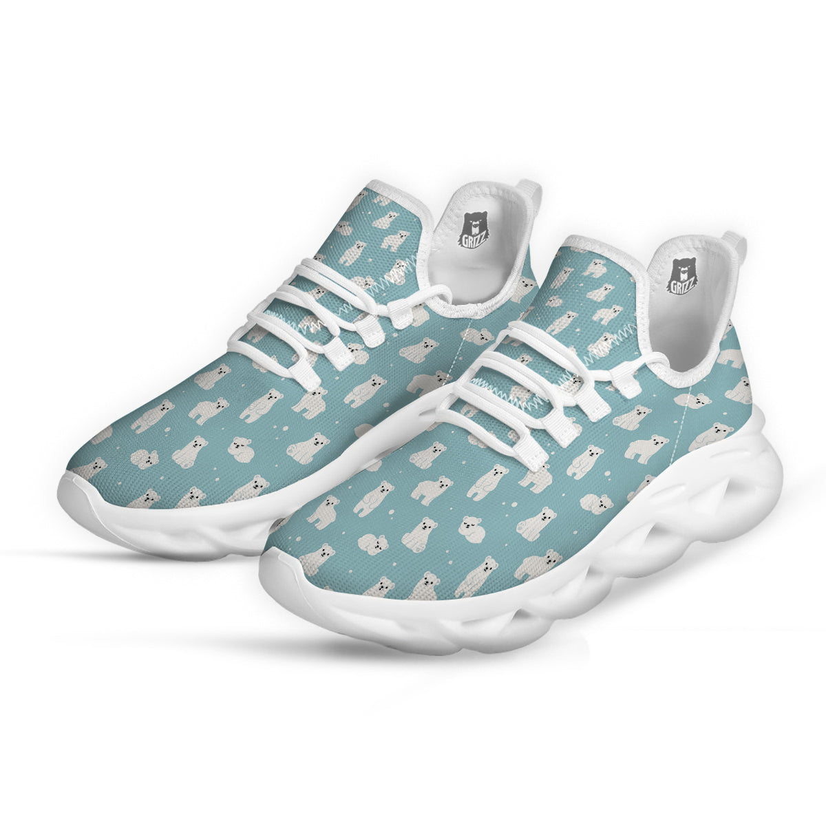 Baby Bear Cartoon Cute Print Pattern White Running Shoes-grizzshop