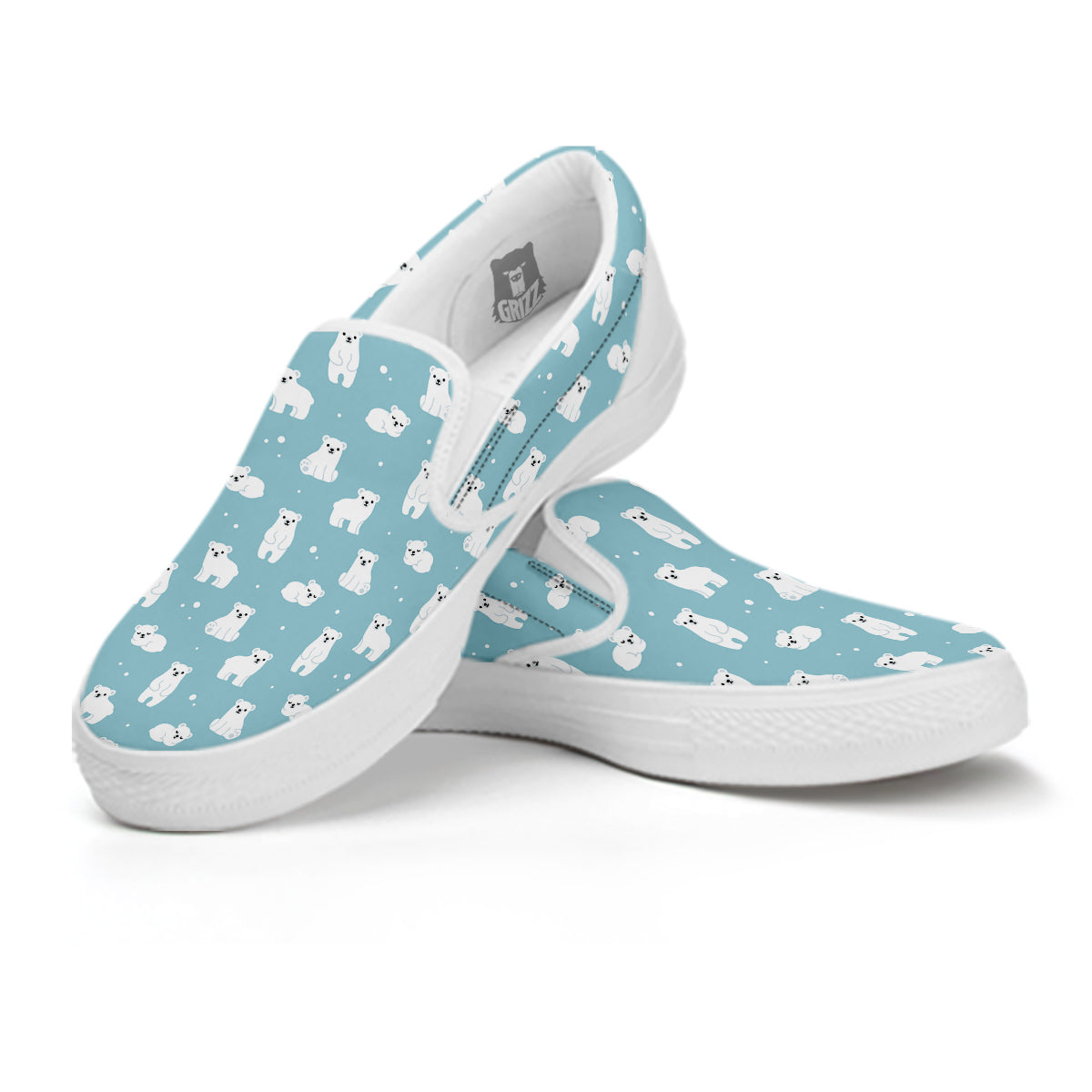 Baby Bear Cartoon Cute Print Pattern White Slip On Shoes-grizzshop