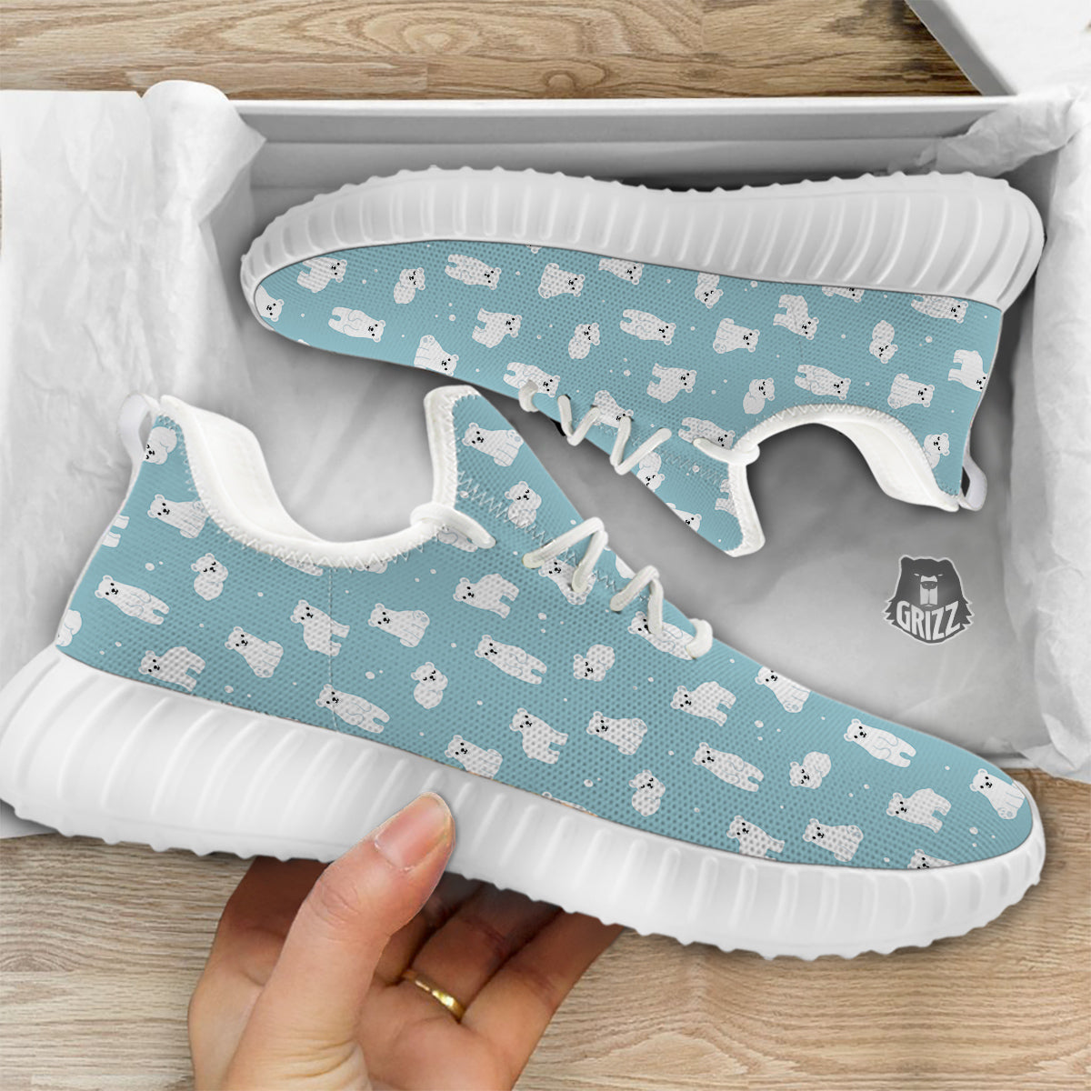 Baby Bear Cartoon Cute Print Pattern White Walking Shoes-grizzshop
