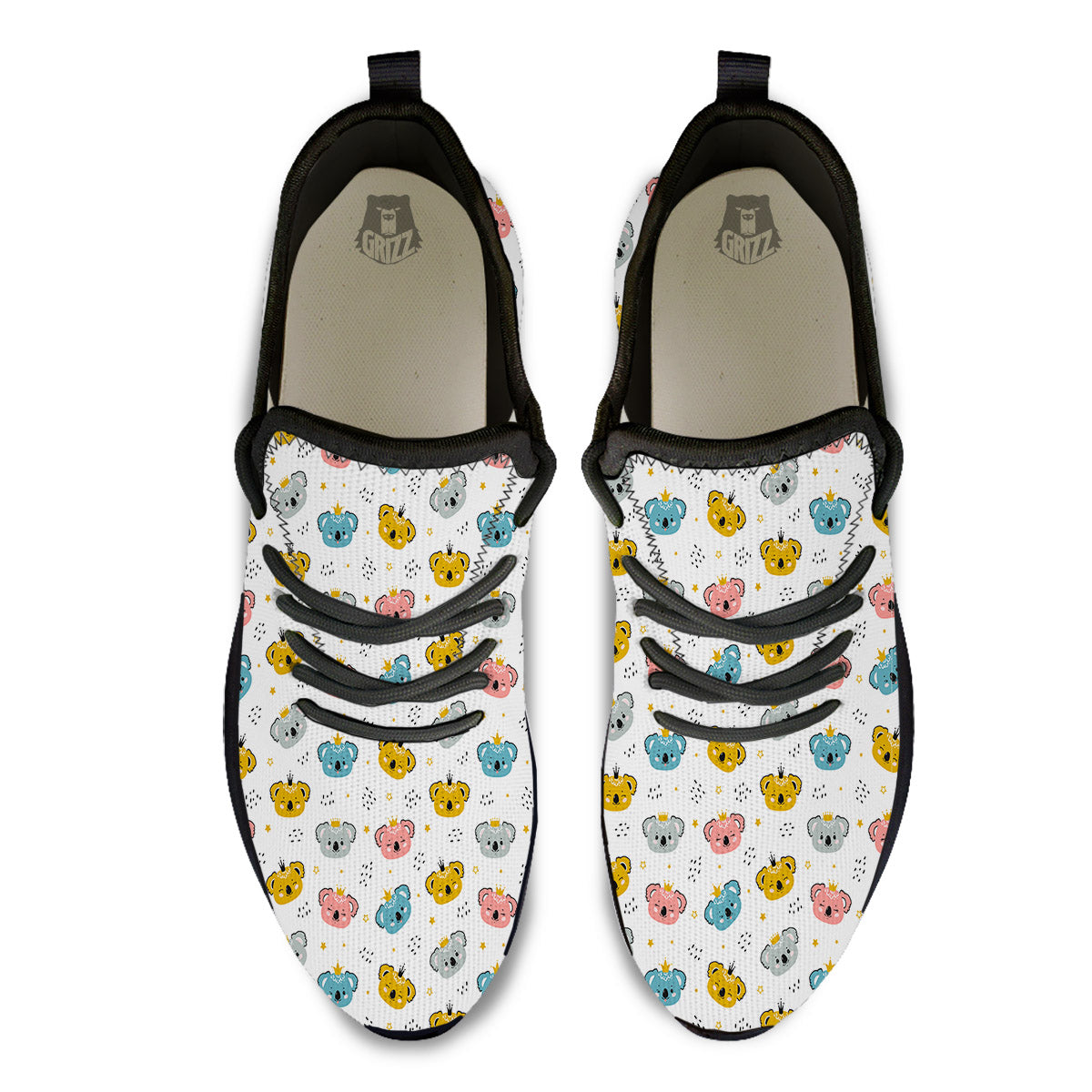 Baby Bear Colorful Cartoon Print Pattern Black Athletic Shoes-grizzshop