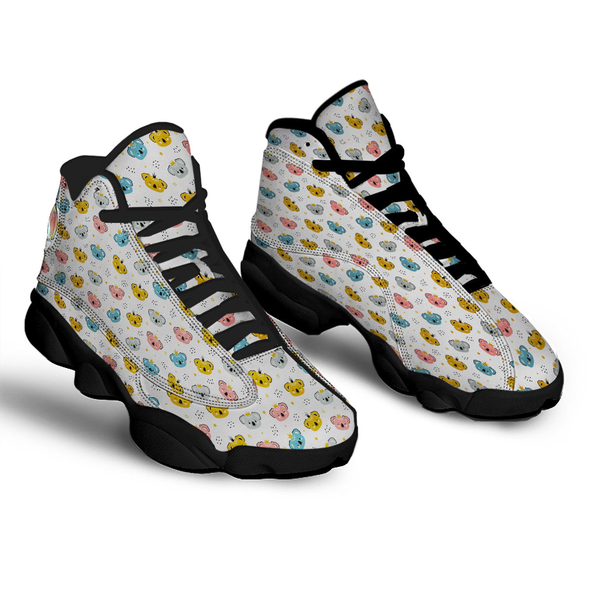 Baby Bear Colorful Cartoon Print Pattern Black Basketball Shoes-grizzshop