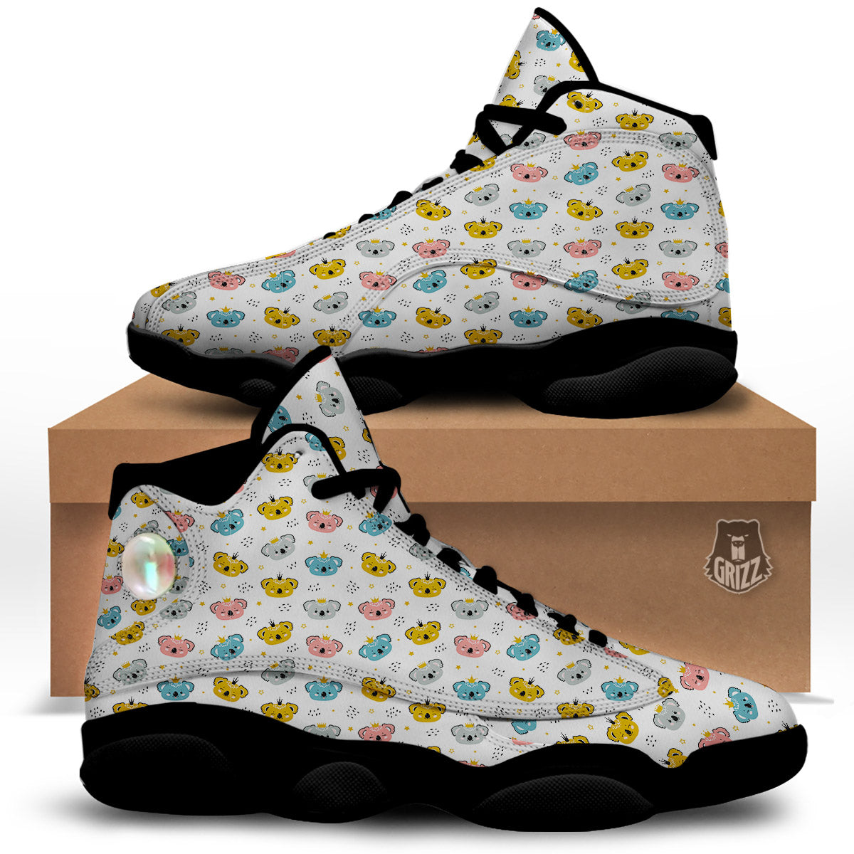 Baby Bear Colorful Cartoon Print Pattern Black Basketball Shoes-grizzshop