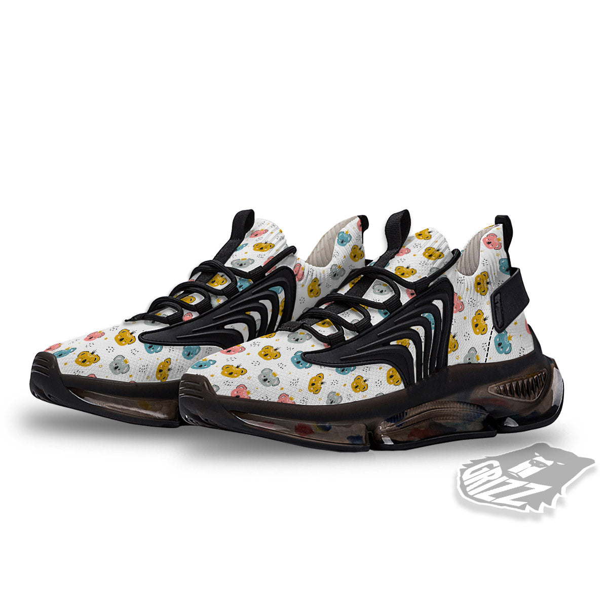 Baby Bear Colorful Cartoon Print Pattern Black Gym Shoes-grizzshop