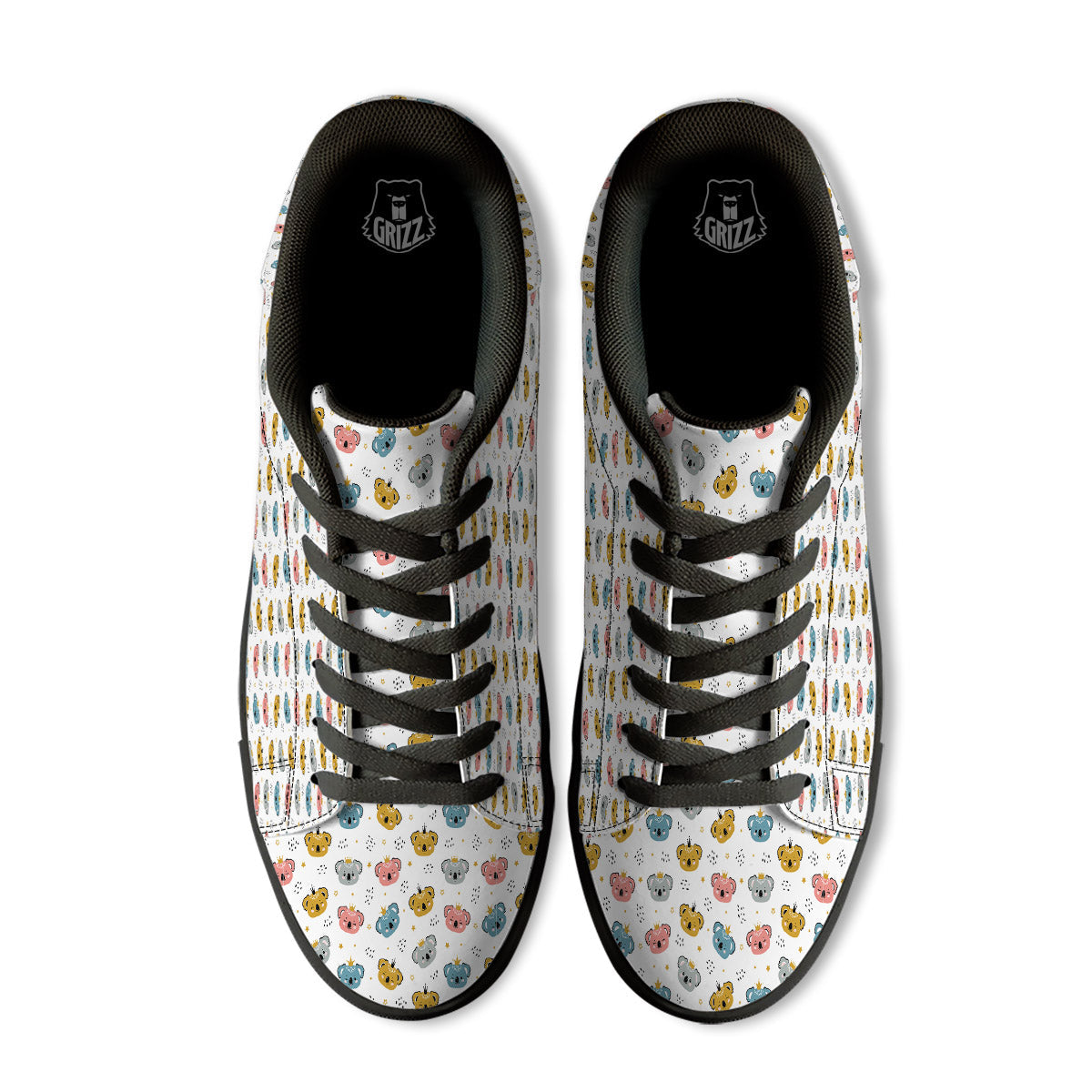 Baby Bear Colorful Cartoon Print Pattern Black Low Top Sneakers-grizzshop