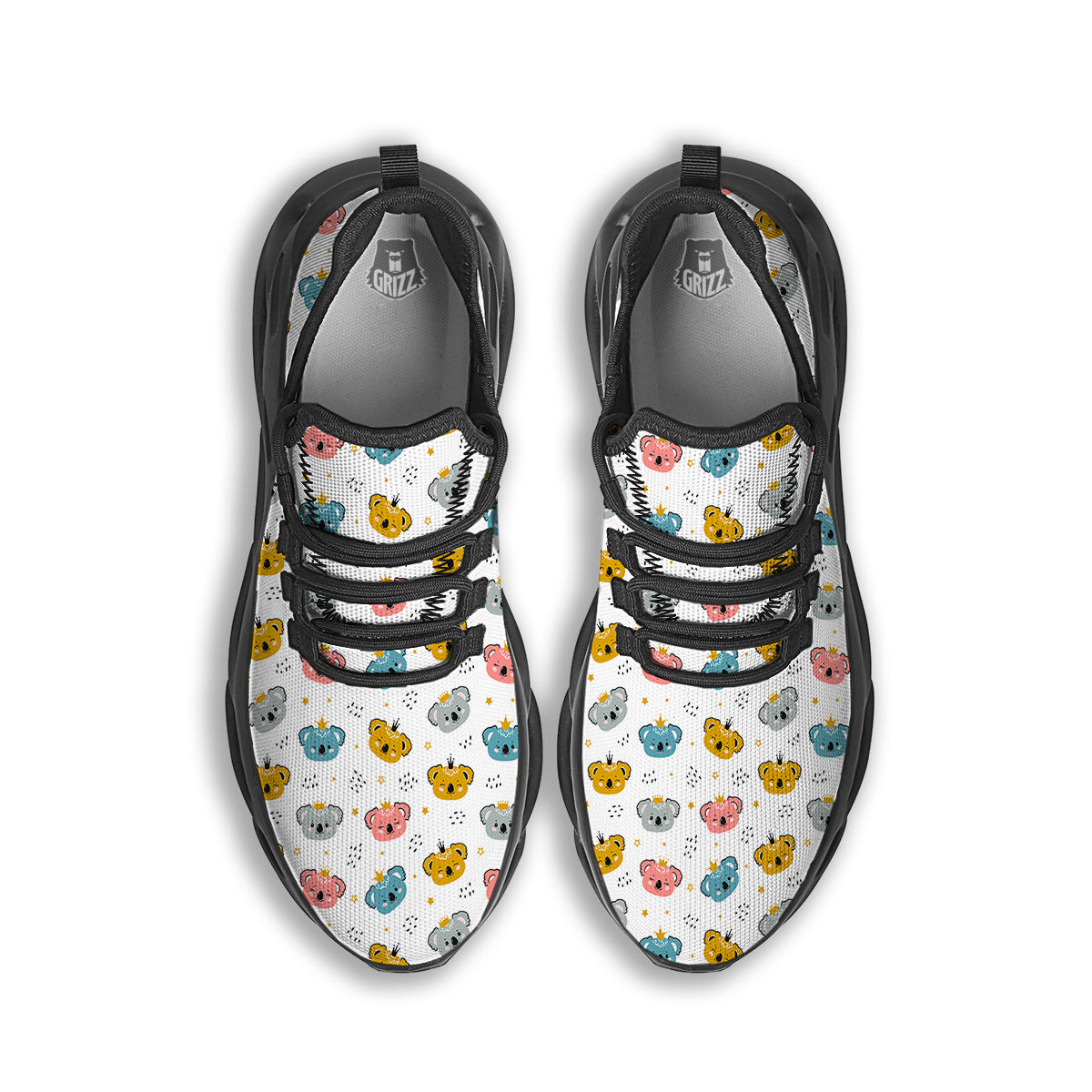 Baby Bear Colorful Cartoon Print Pattern Black Running Shoes-grizzshop