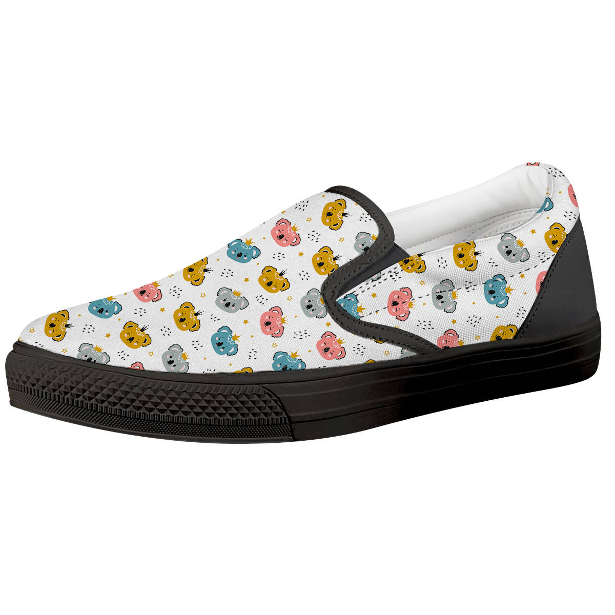 Baby Bear Colorful Cartoon Print Pattern Black Slip On Shoes-grizzshop