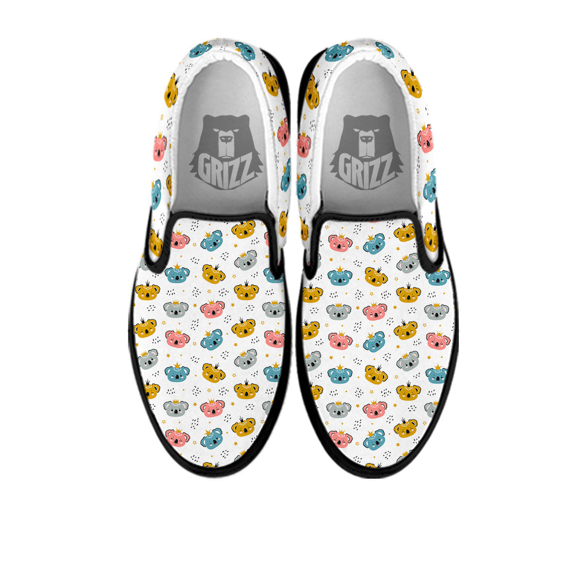 Baby Bear Colorful Cartoon Print Pattern Black Slip On Shoes-grizzshop