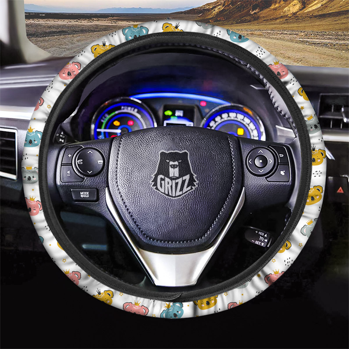 Baby Bear Colorful Cartoon Print Pattern Car Steering Wheel Cover-grizzshop
