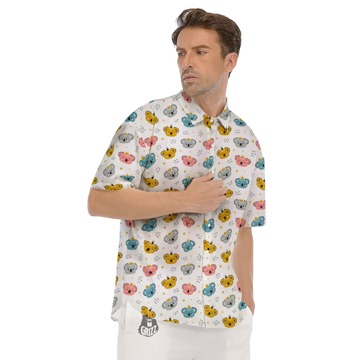 Baby Bear Colorful Cartoon Print Pattern Men's Short Sleeve Shirts-grizzshop