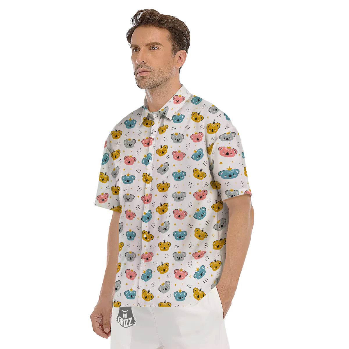 Baby Bear Colorful Cartoon Print Pattern Men's Short Sleeve Shirts-grizzshop