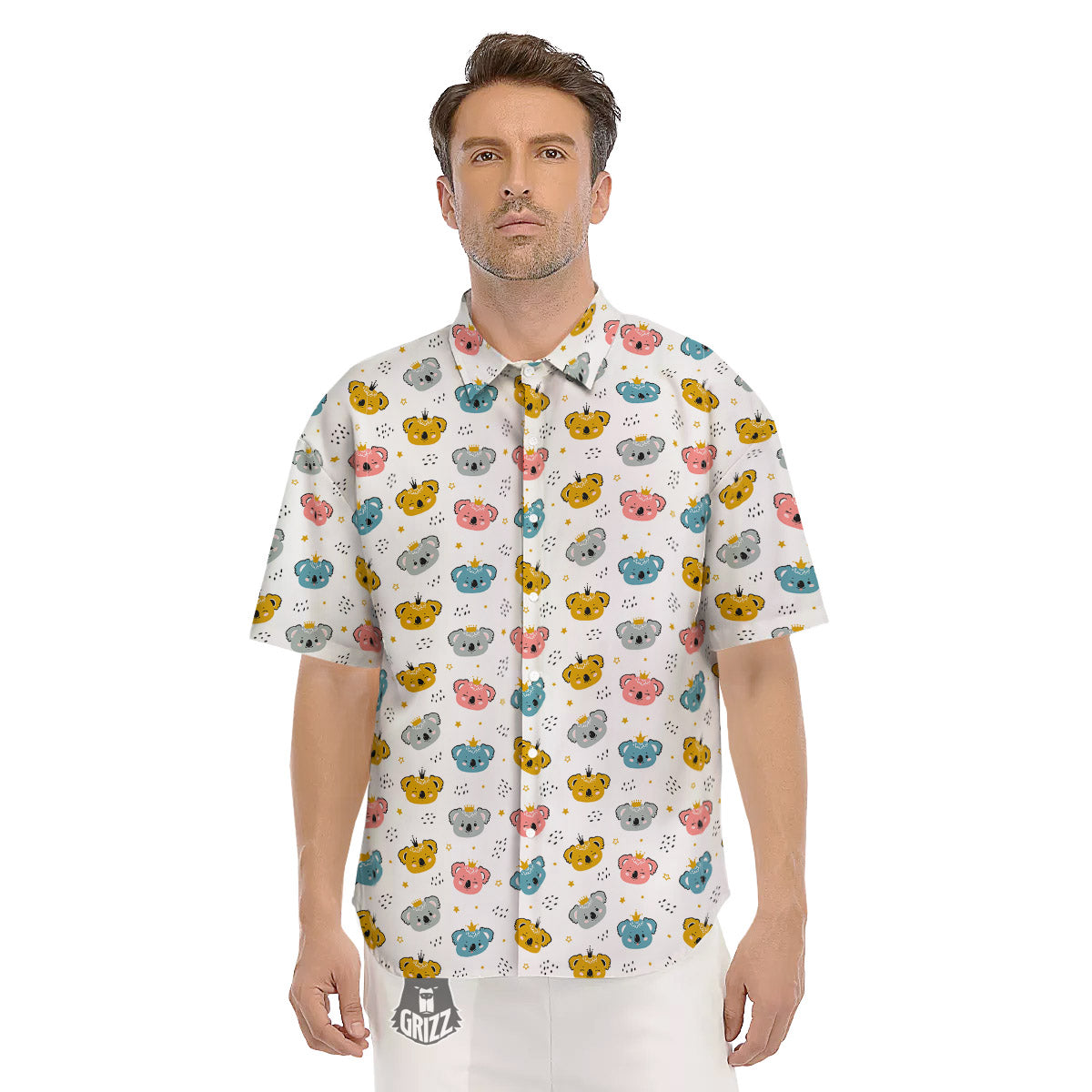 Baby Bear Colorful Cartoon Print Pattern Men's Short Sleeve Shirts-grizzshop