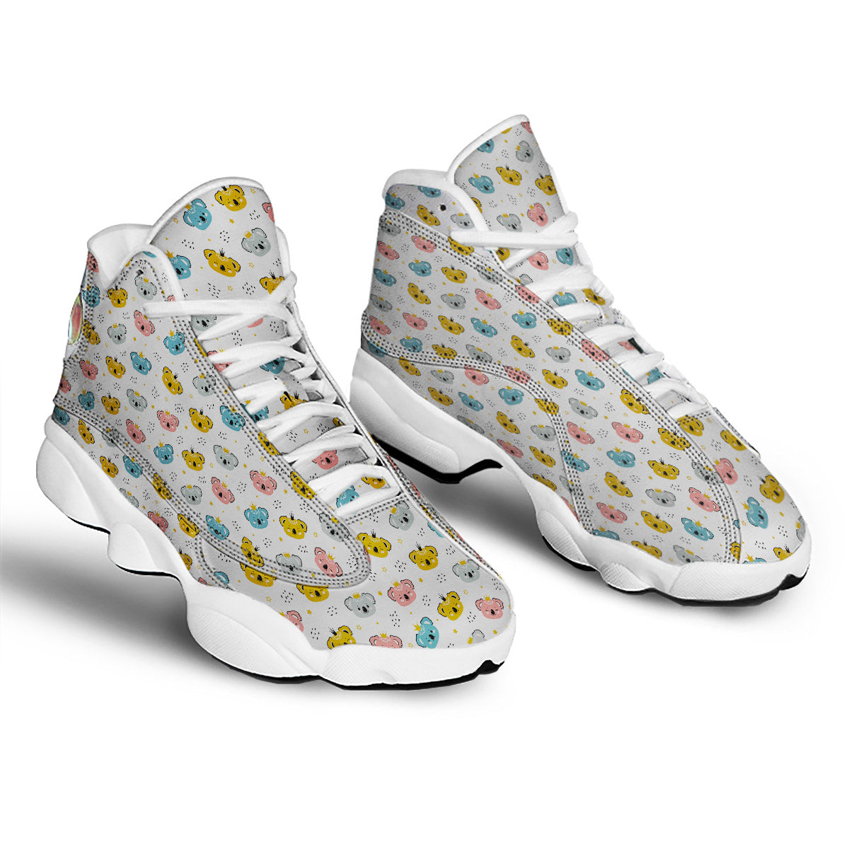 Baby Bear Colorful Cartoon Print Pattern White Basketball Shoes-grizzshop