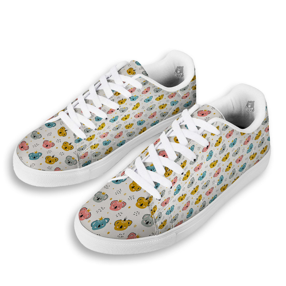 Baby Bear Colorful Cartoon Print Pattern White Low Top Sneakers-grizzshop