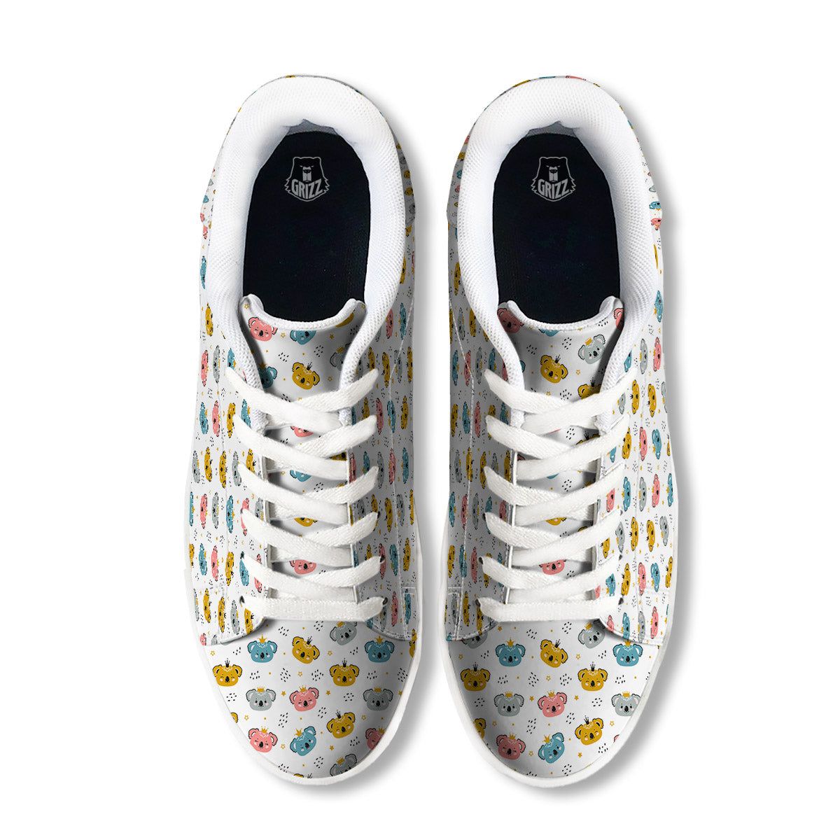 Baby Bear Colorful Cartoon Print Pattern White Low Top Sneakers-grizzshop