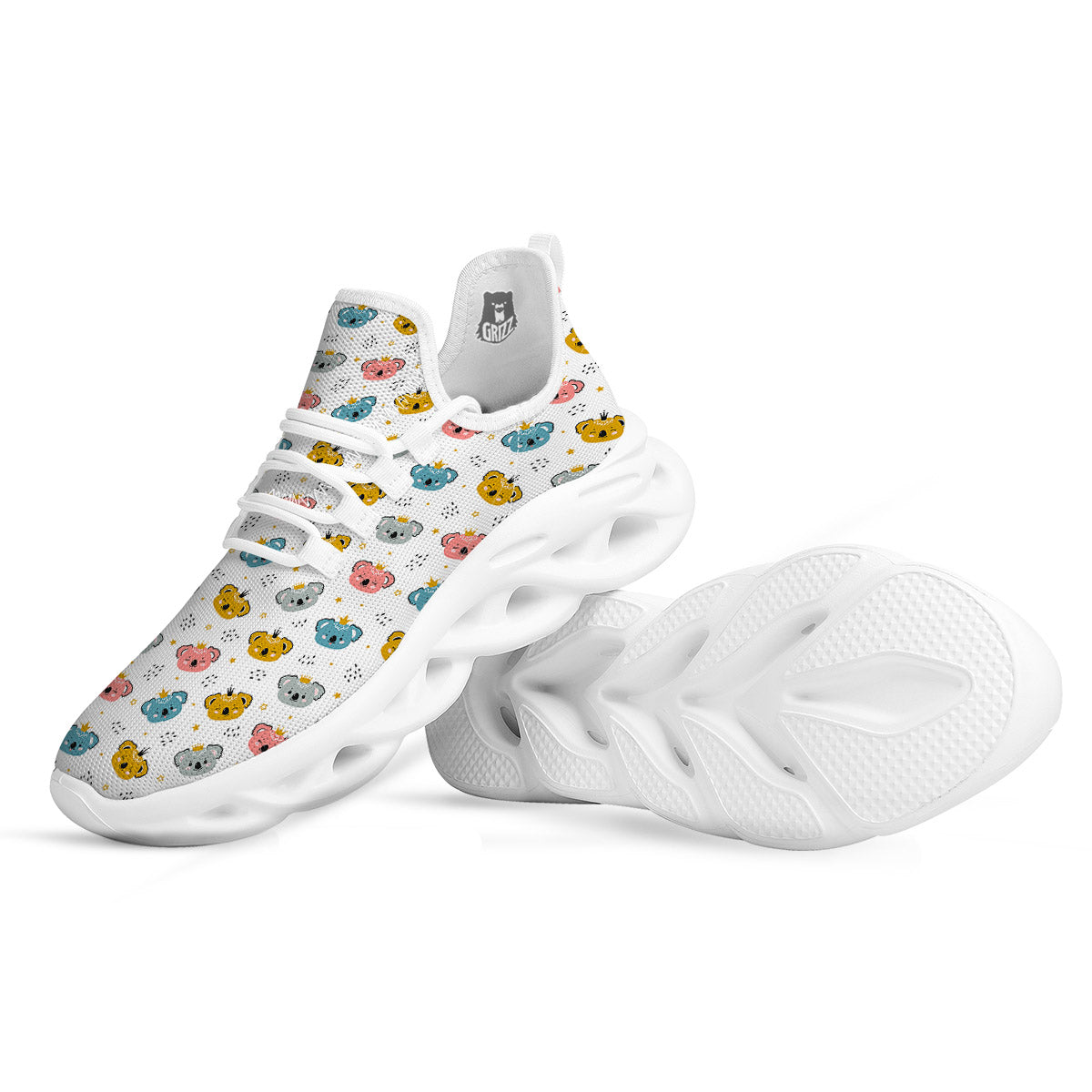 Baby Bear Colorful Cartoon Print Pattern White Running Shoes-grizzshop