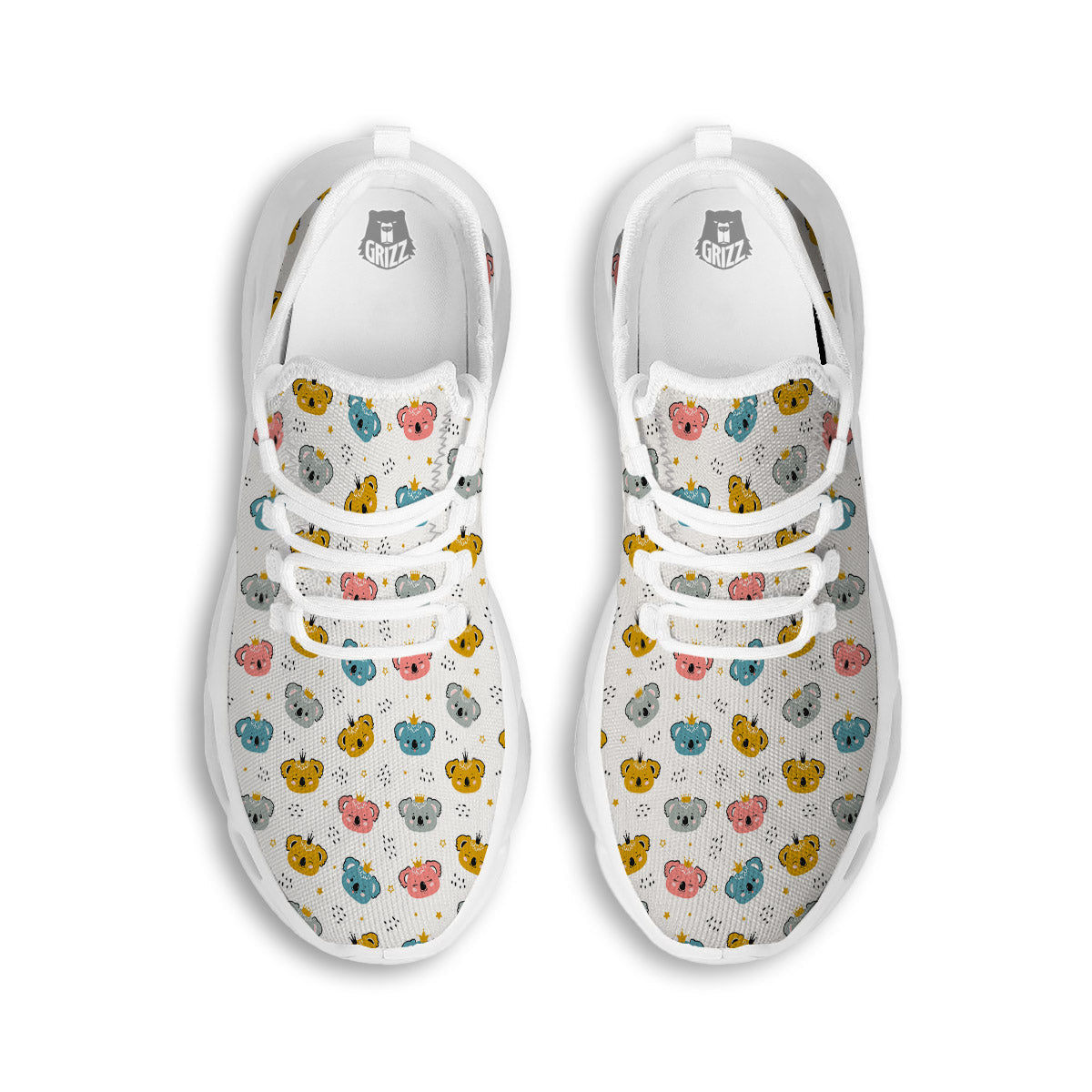 Baby Bear Colorful Cartoon Print Pattern White Running Shoes-grizzshop