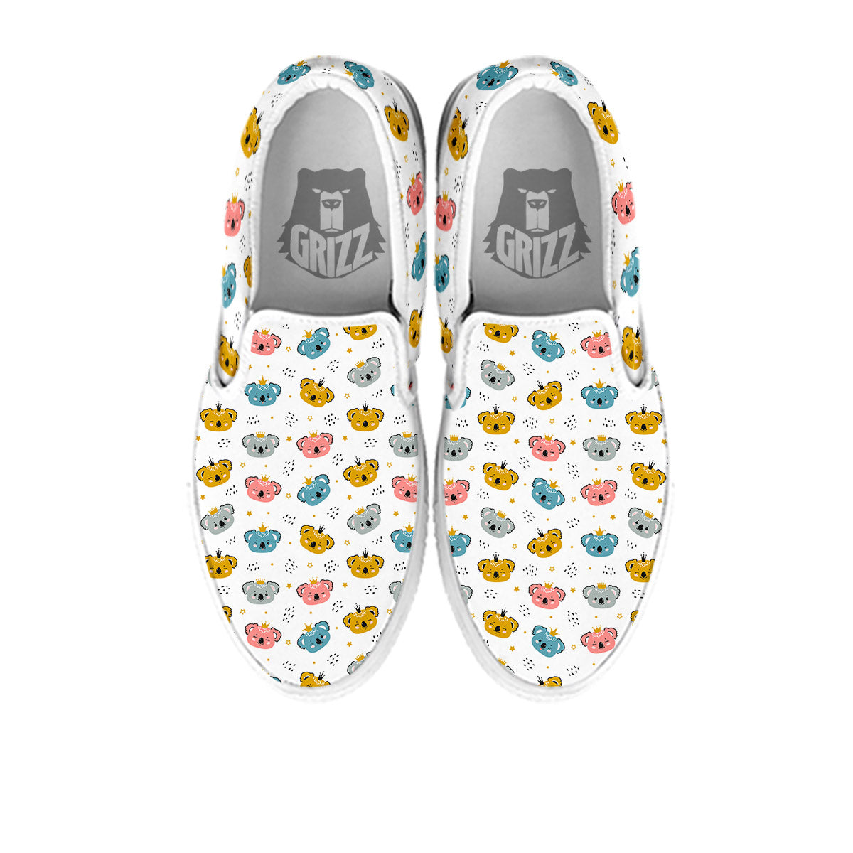 Baby Bear Colorful Cartoon Print Pattern White Slip On Shoes-grizzshop