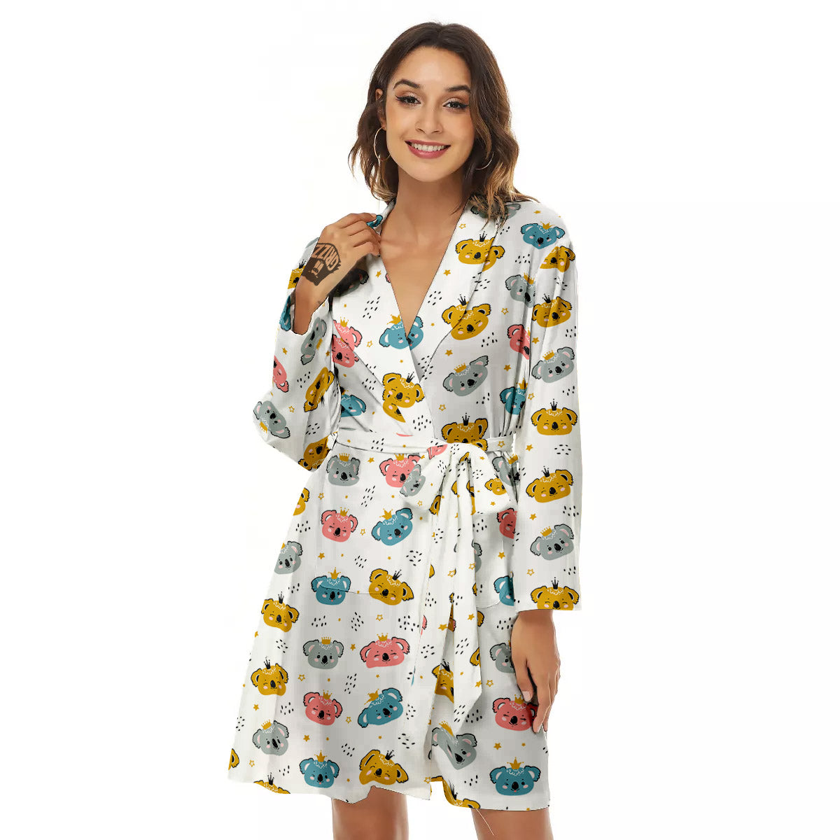 Baby Bear Colorful Cartoon Print Pattern Women's Robe-grizzshop