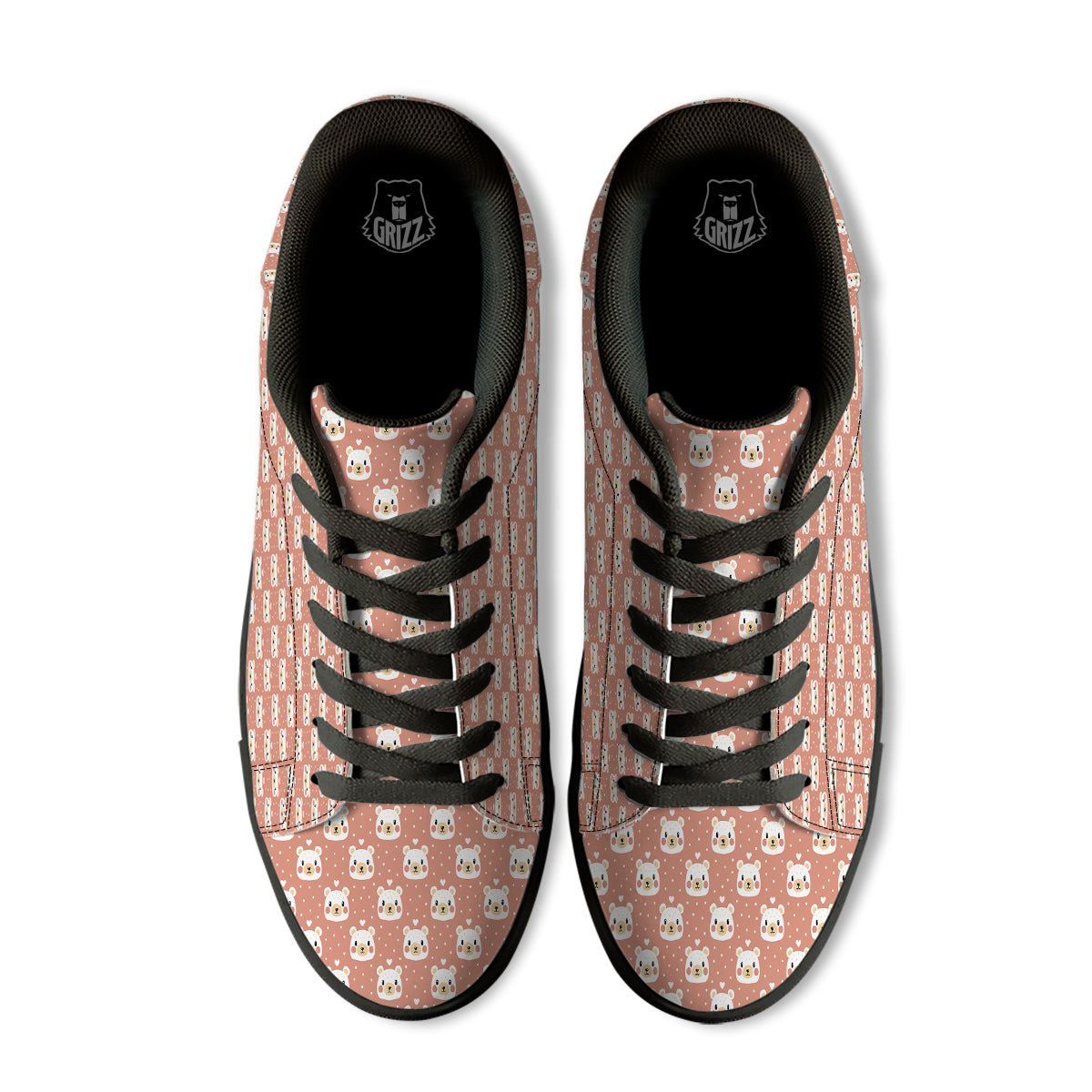 Baby Bear Cute Polka Dot Print Pattern Black Low Top Sneakers-grizzshop