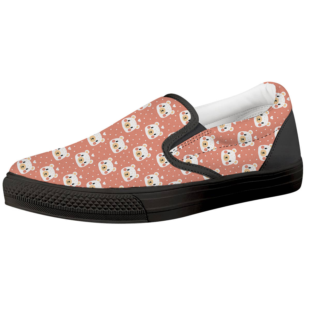 Baby Bear Cute Polka Dot Print Pattern Black Slip On Shoes-grizzshop