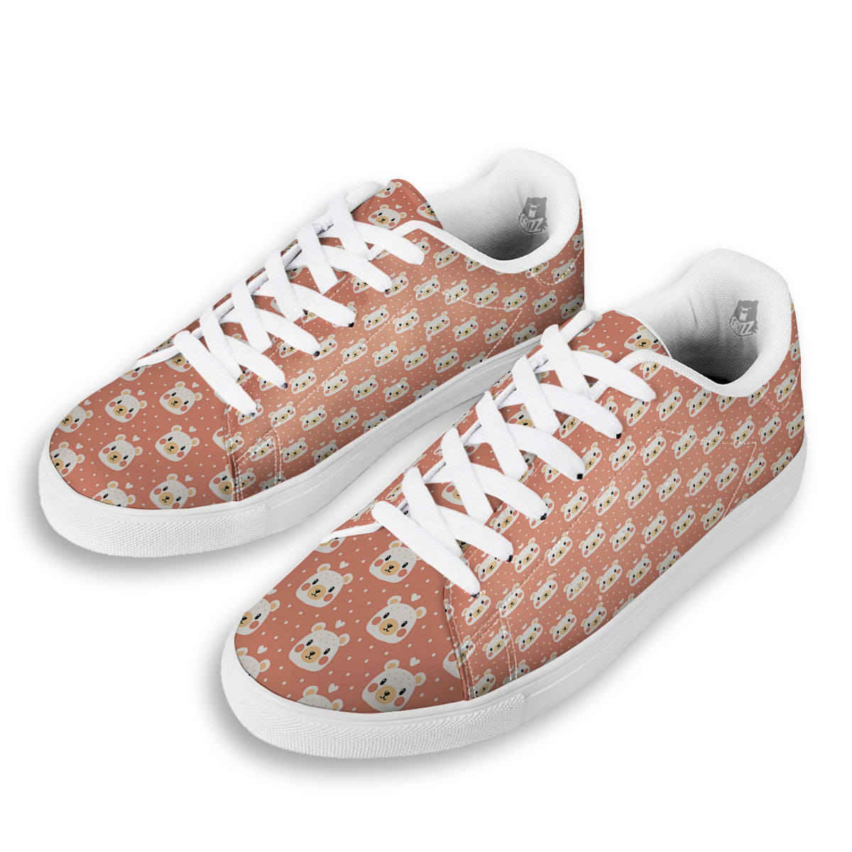 Baby Bear Cute Polka Dot Print Pattern White Low Top Sneakers-grizzshop
