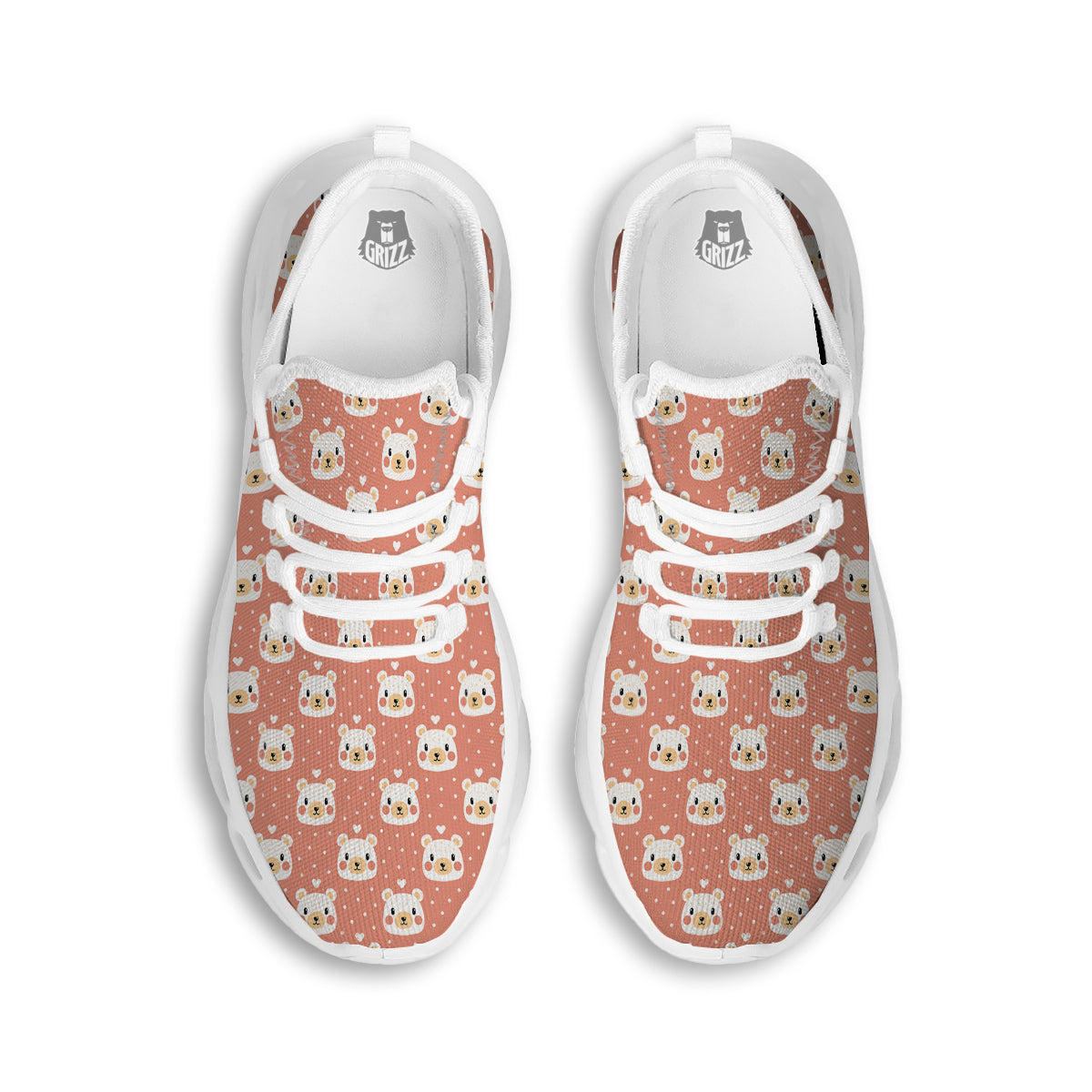 Baby Bear Cute Polka Dot Print Pattern White Running Shoes-grizzshop