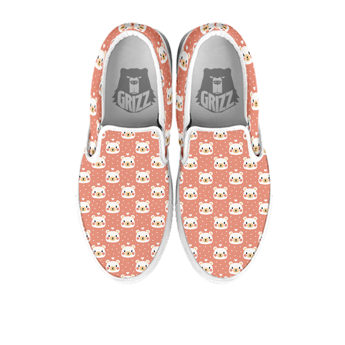 Baby Bear Cute Polka Dot Print Pattern White Slip On Shoes-grizzshop