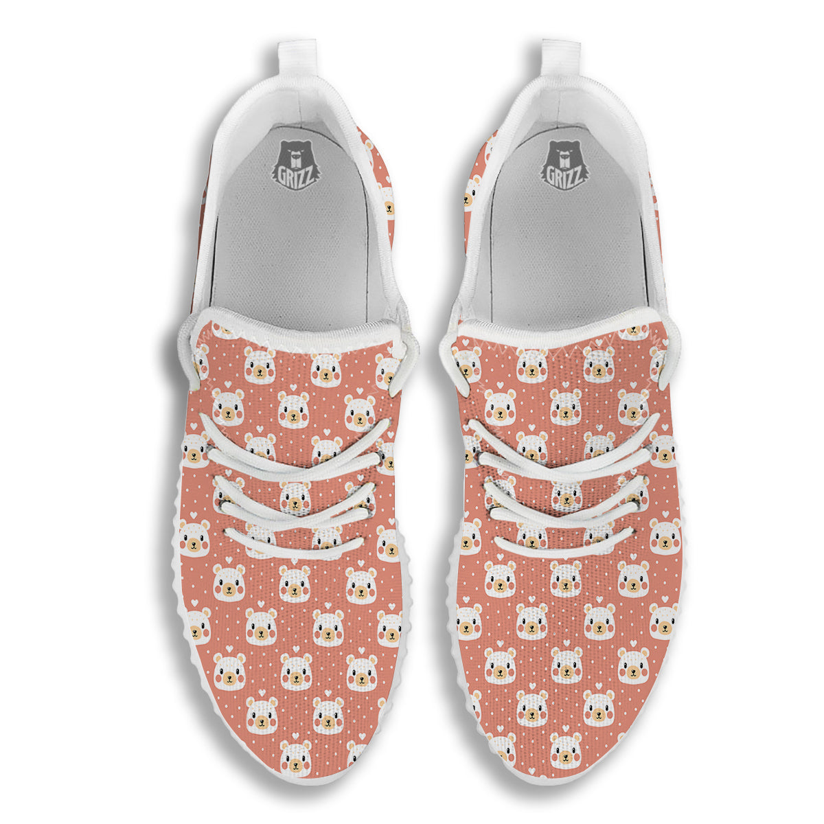 Baby Bear Cute Polka Dot Print Pattern White Walking Shoes-grizzshop