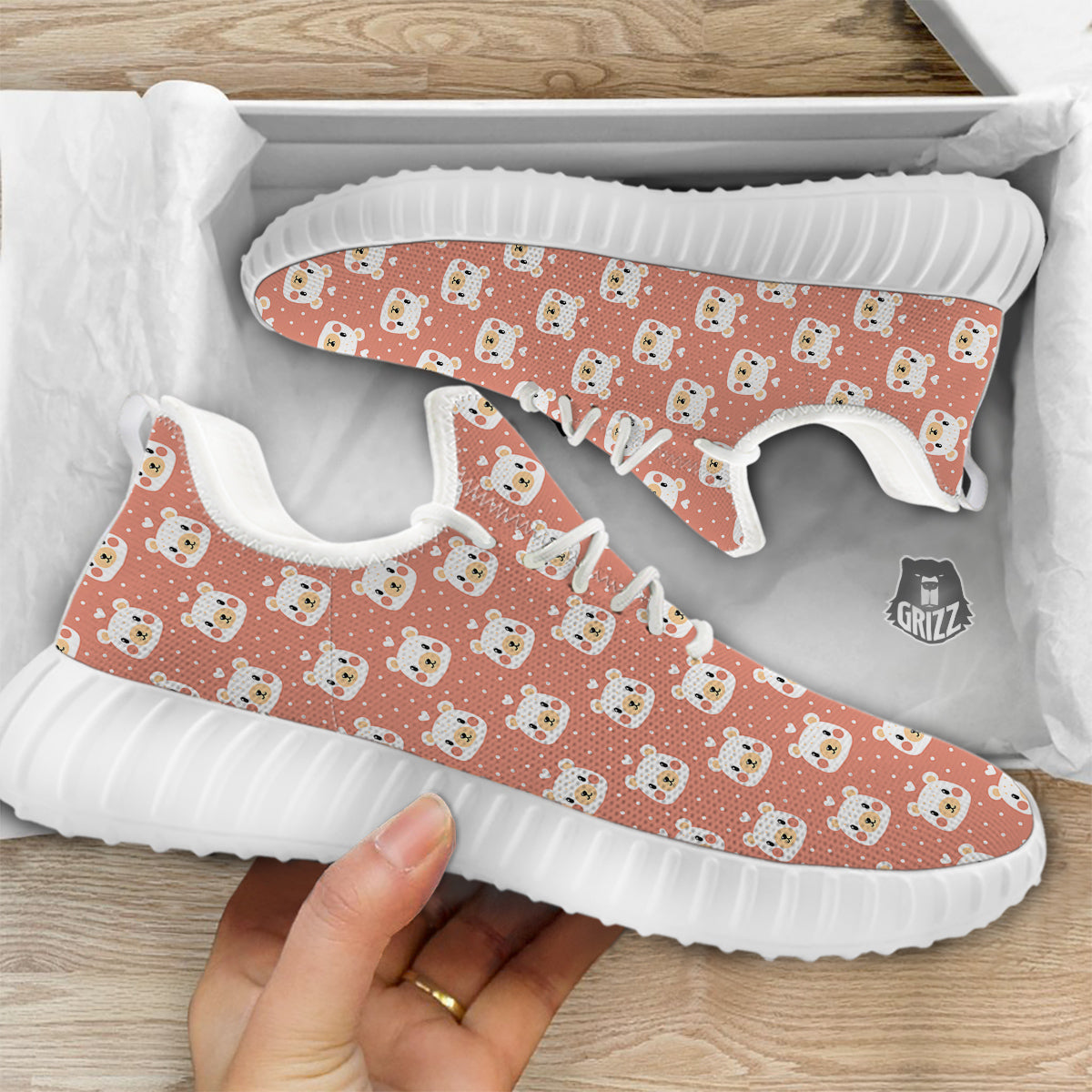 Baby Bear Cute Polka Dot Print Pattern White Walking Shoes-grizzshop
