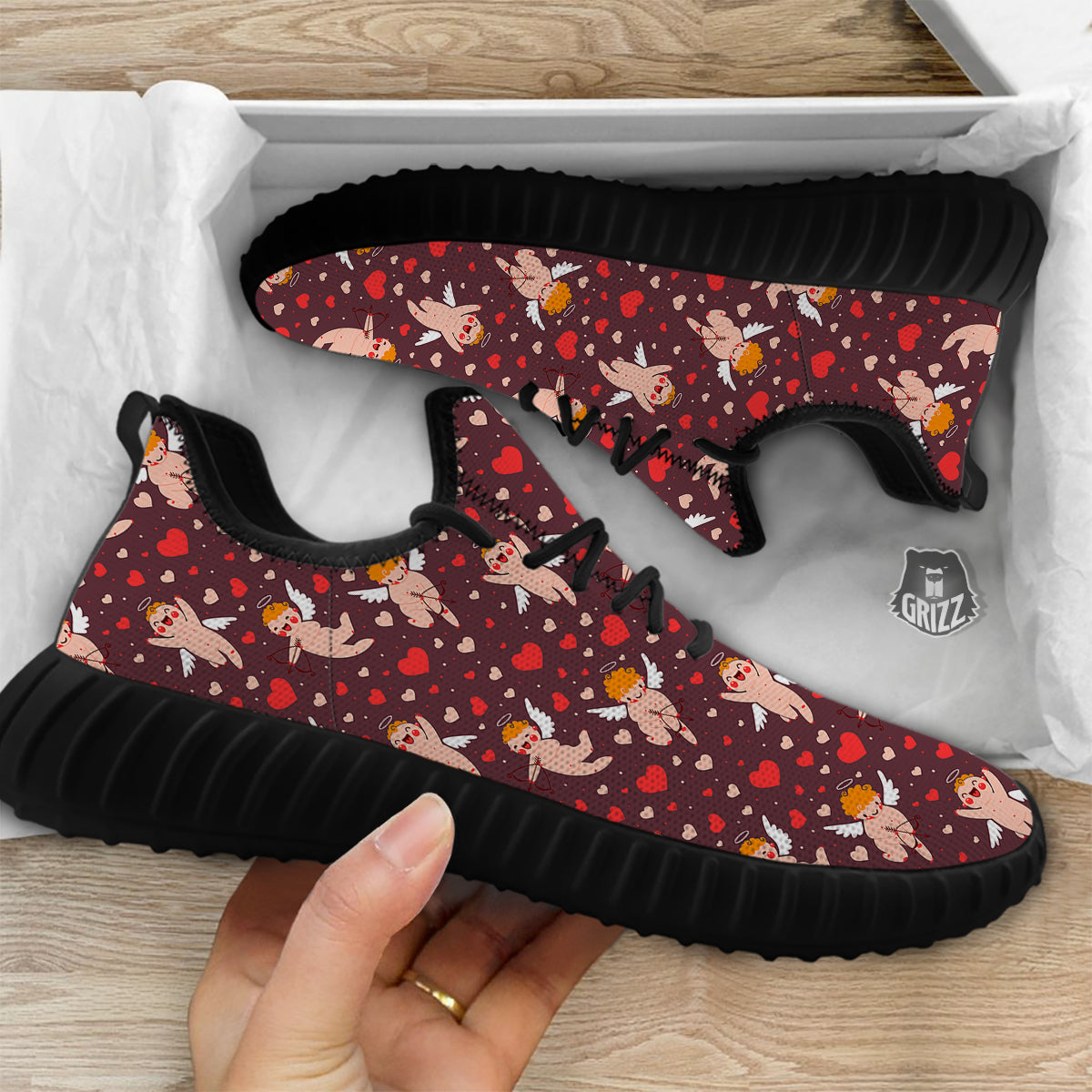 Baby Cupid Print Pattern Black Walking Shoes-grizzshop