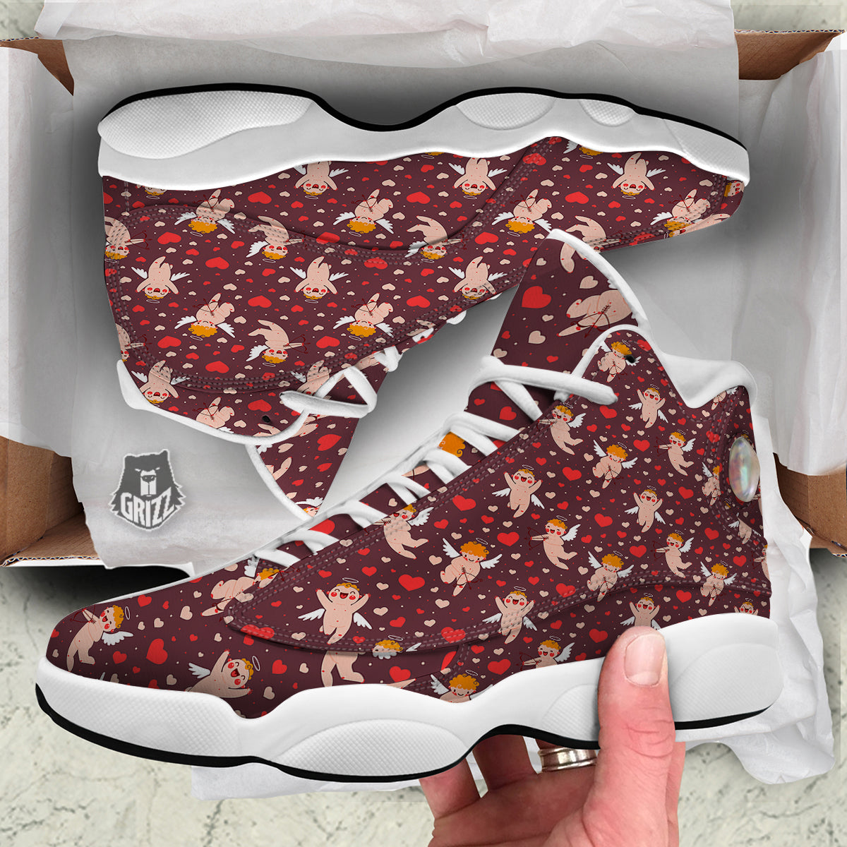 Baby Cupid Print Pattern White Basketball Shoes-grizzshop