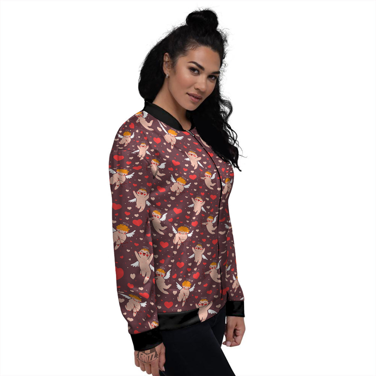 Baby Cupid Print Pattern Women's Bomber Jacket-grizzshop