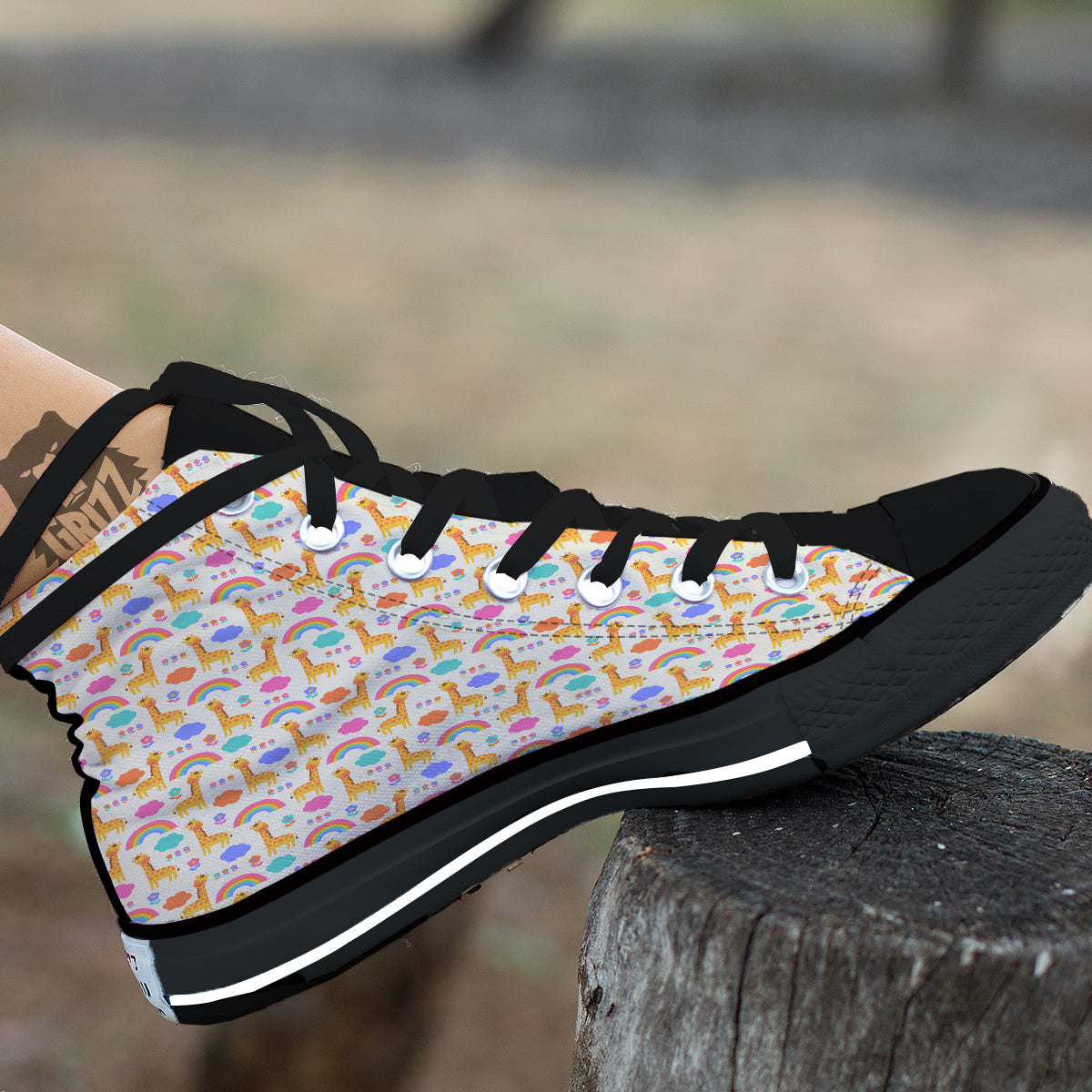 Baby Giraffe Cute Print Pattern Black High Top Shoes-grizzshop