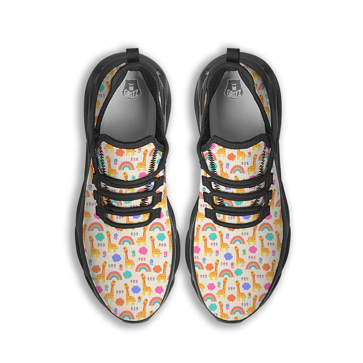 Baby Giraffe Cute Print Pattern Black Running Shoes-grizzshop