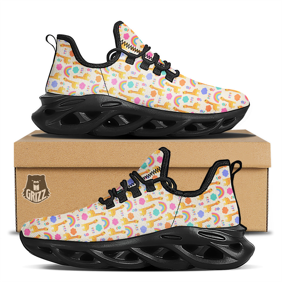 Baby Giraffe Cute Print Pattern Black Running Shoes-grizzshop