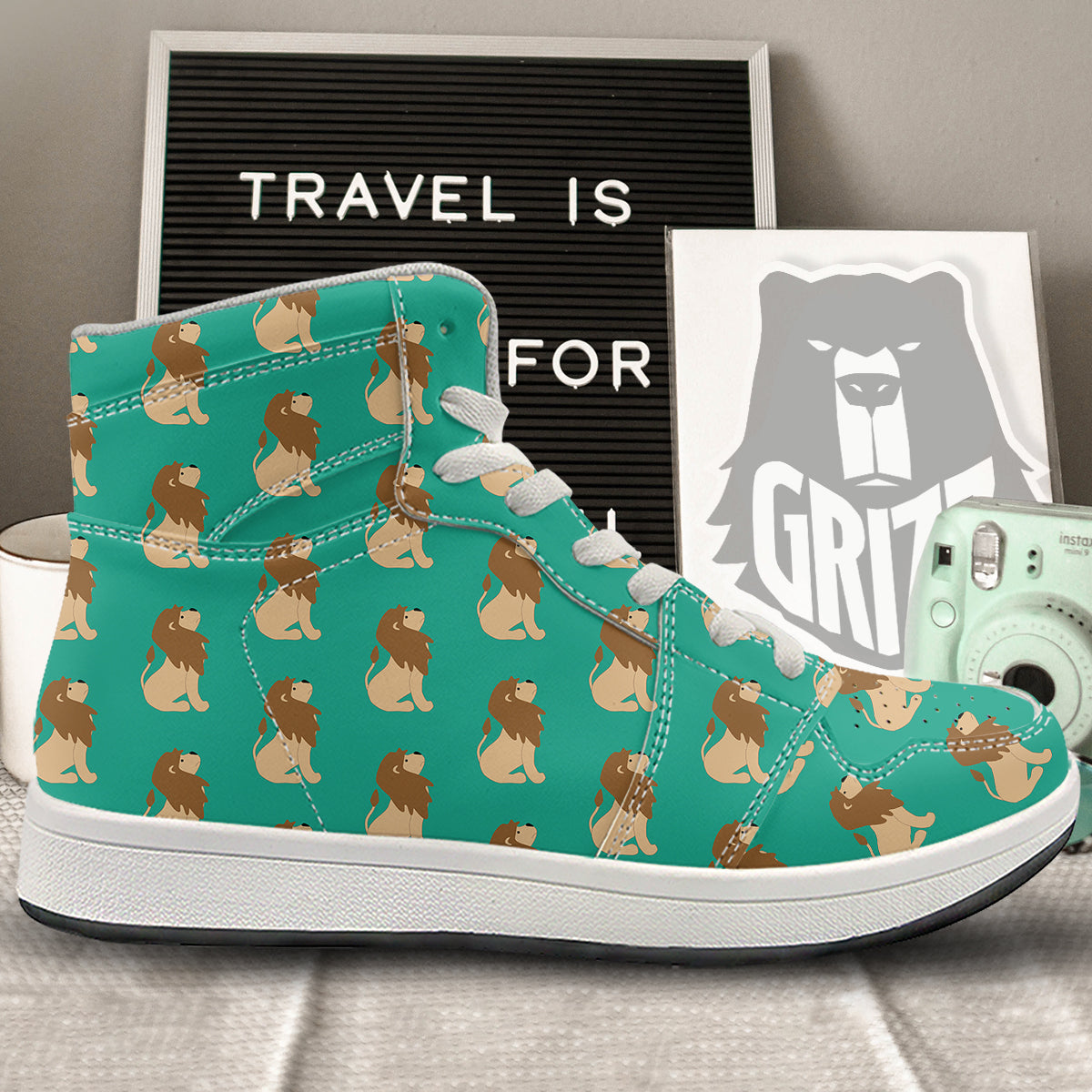 Baby Lion Print Pattern High Top Sneakers-grizzshop