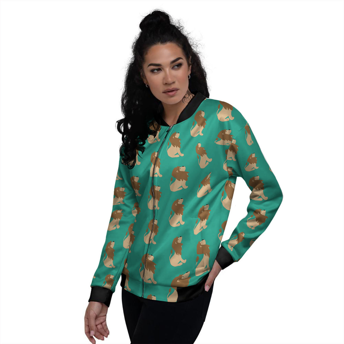 Baby Lion Print Pattern Women's Bomber Jacket-grizzshop