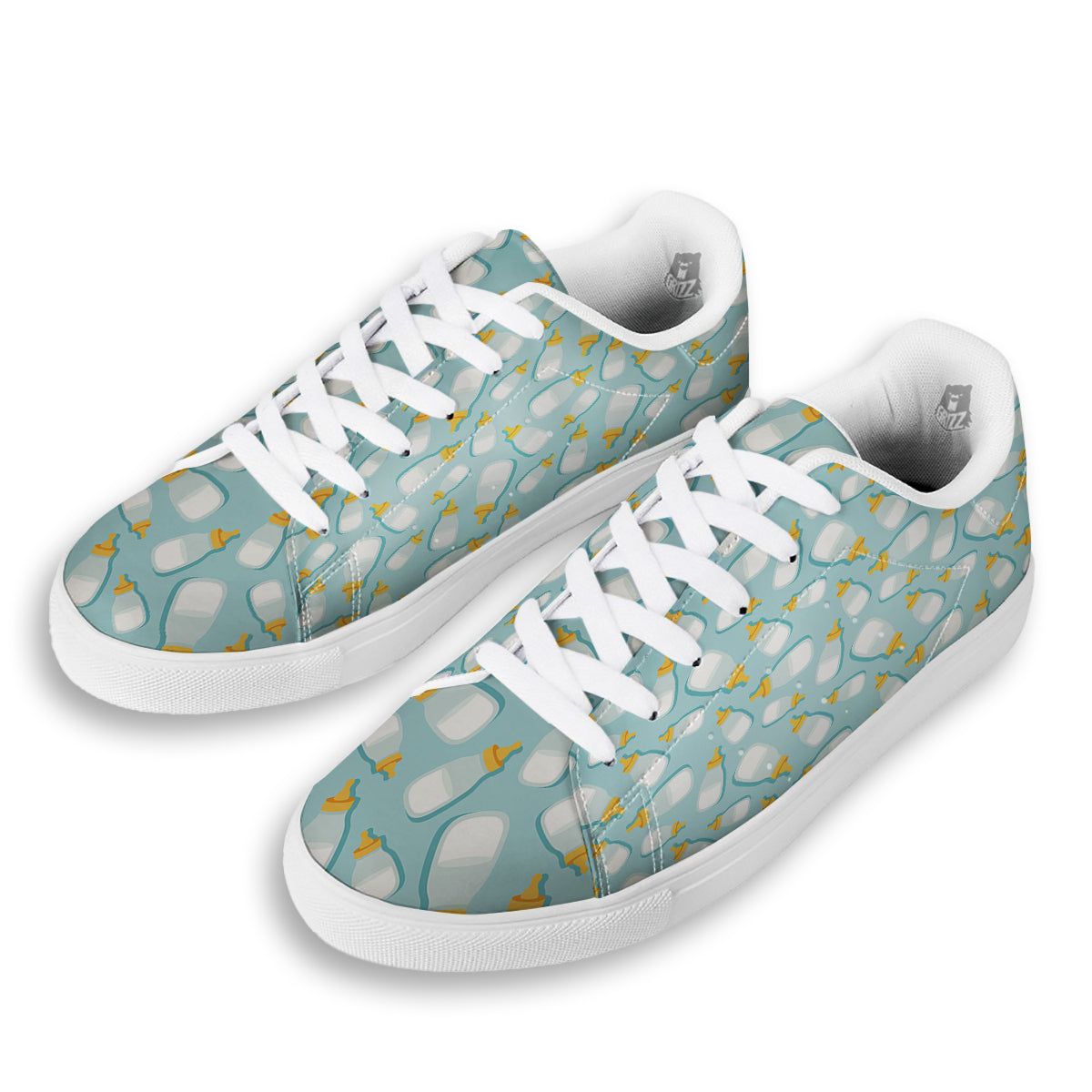 Baby Mike And Bottles Print Pattern White Low Top Sneakers-grizzshop