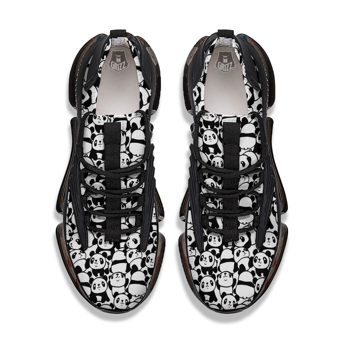 Baby Panda Cute Print Pattern Black Gym Shoes-grizzshop