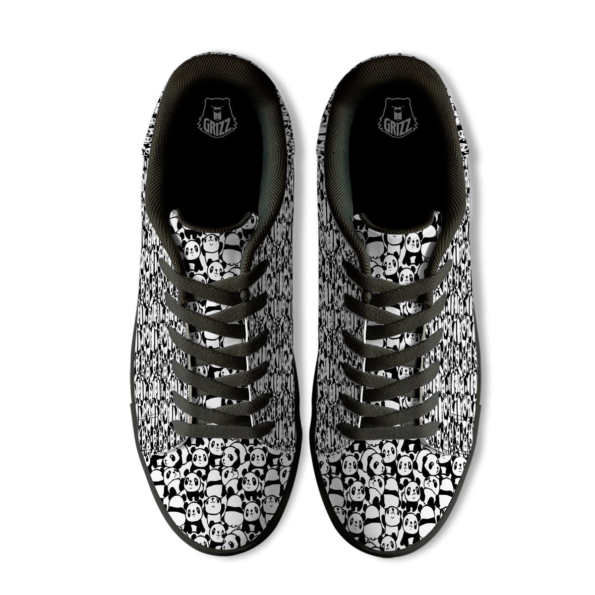 Baby Panda Cute Print Pattern Black Low Top Sneakers-grizzshop