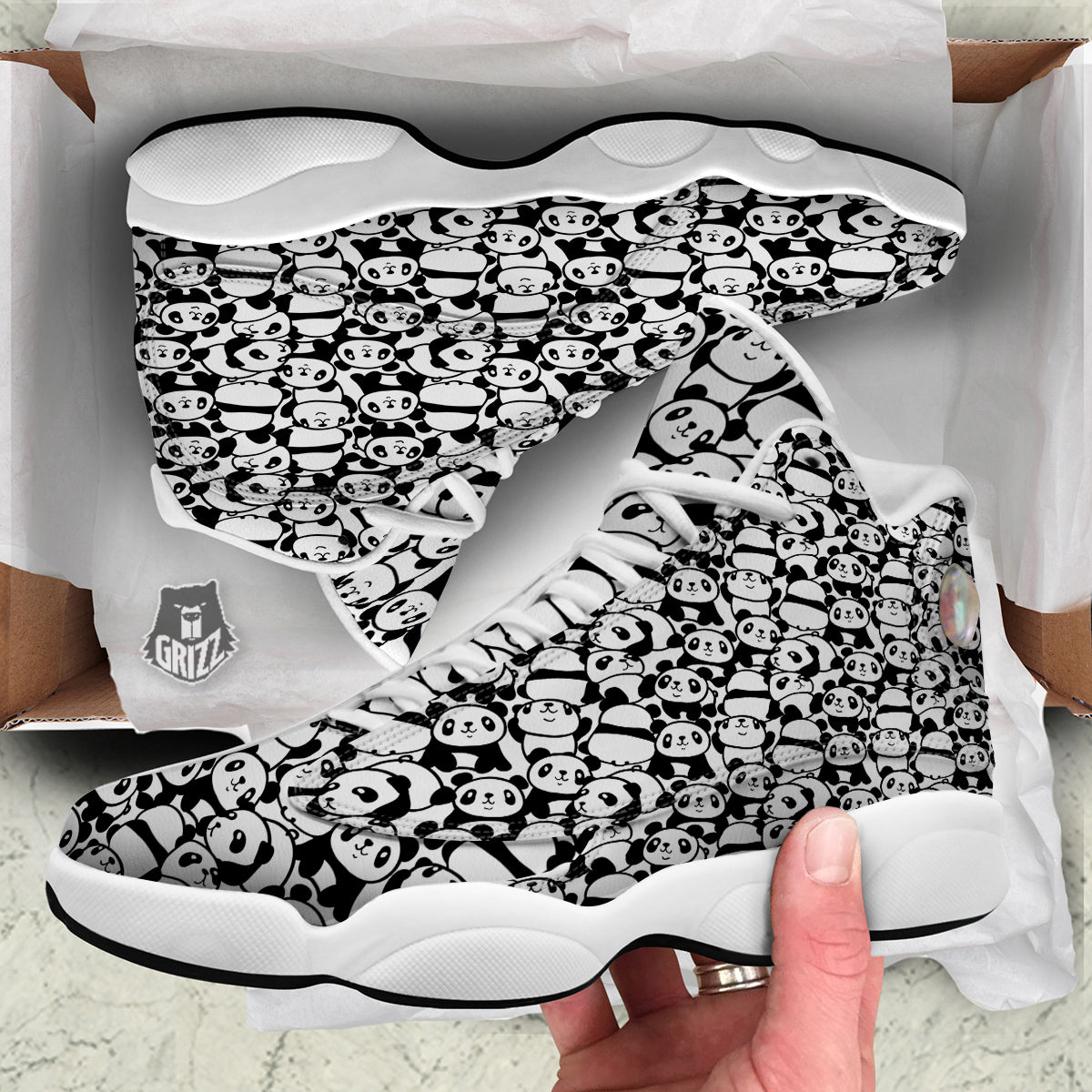 Baby Panda Cute Print Pattern White Basketball Shoes-grizzshop