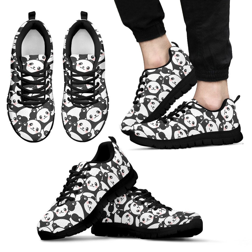 Baby Panda Pattern Print Black Sneaker Shoes For Men Women-grizzshop